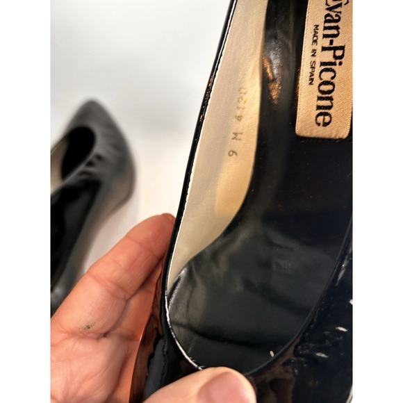 Evan Picone VINTAGE Womens Heels 9 Black Patent Leather Dress Shoes Spain - Picture 4 of 6